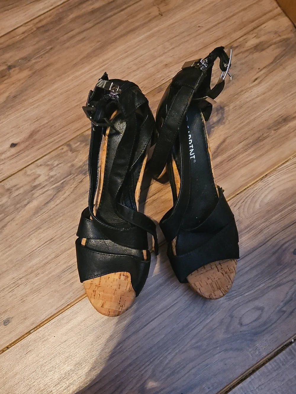Black Cork Platform Wedge Sandals